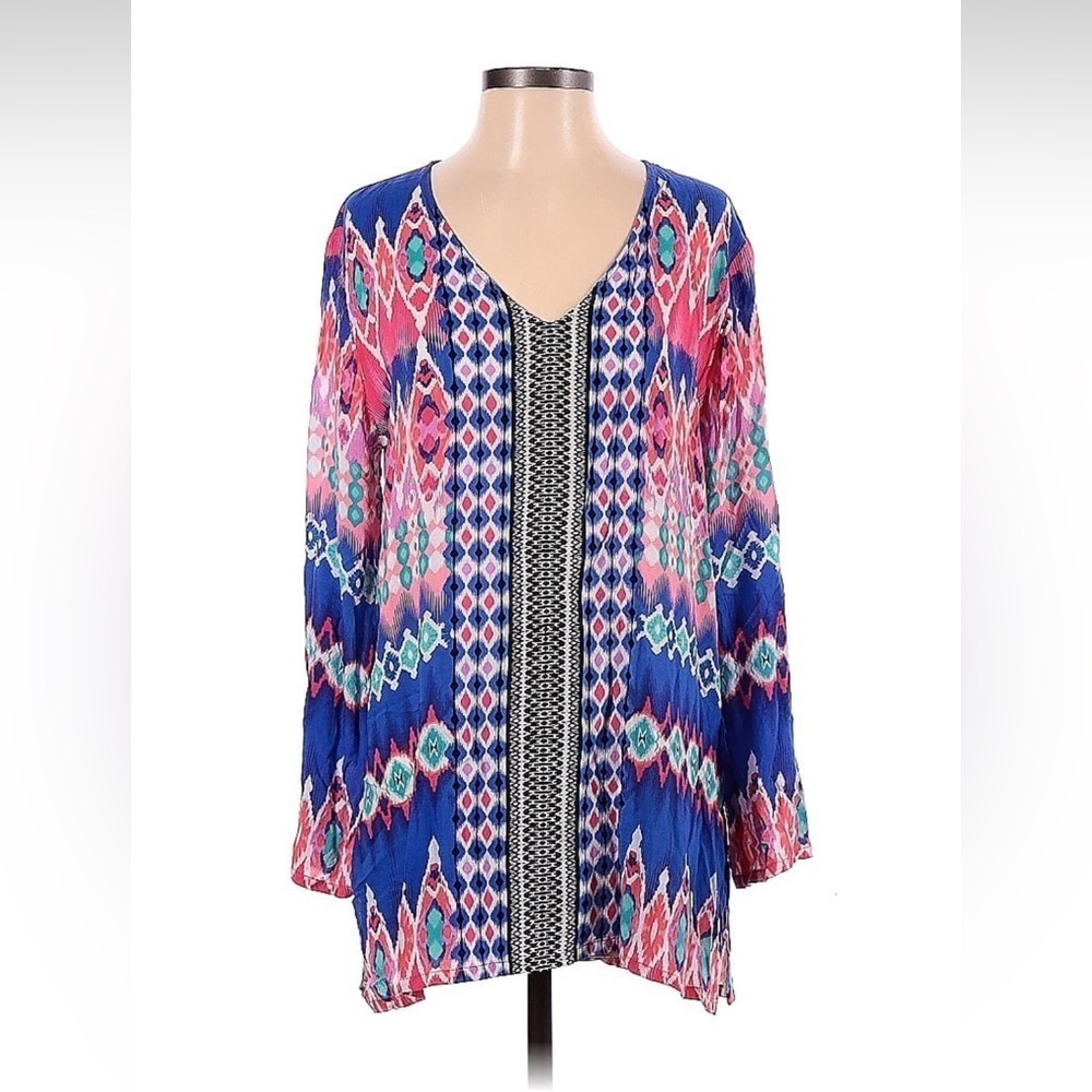 La Blanca Sandbar Swim Cover SZ Small Boho Pink Blue Tribal Pullover Beach Pool
